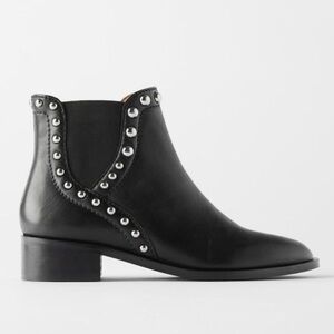 ZARA - women’s black leather Chelsa ankle boots silver studs low heels size 39/8